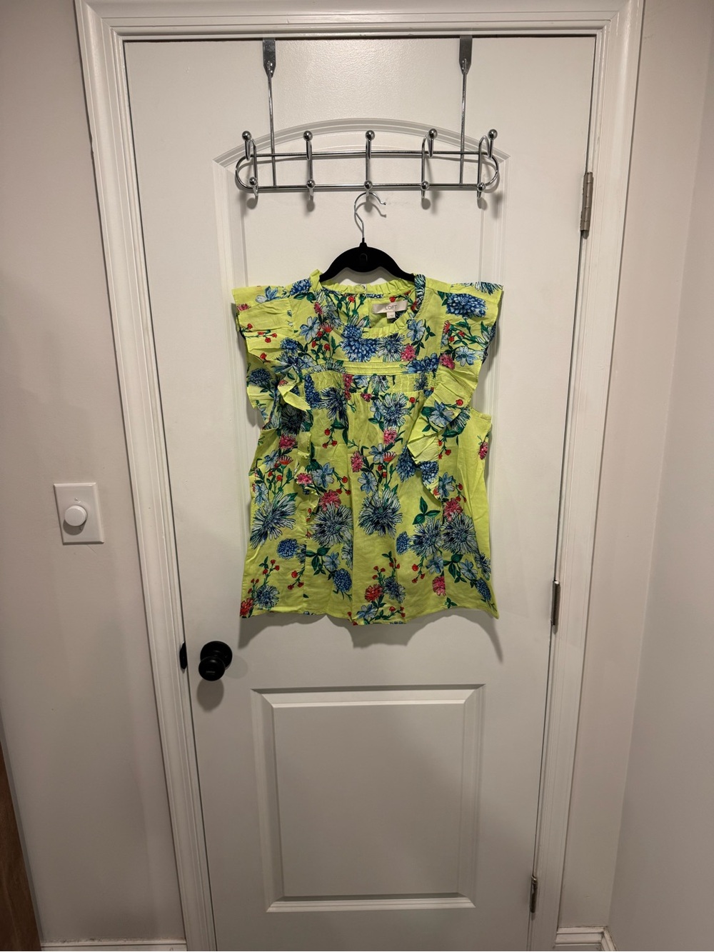 LOFT Lime Green Floral Ruffle Sleeve Blouse